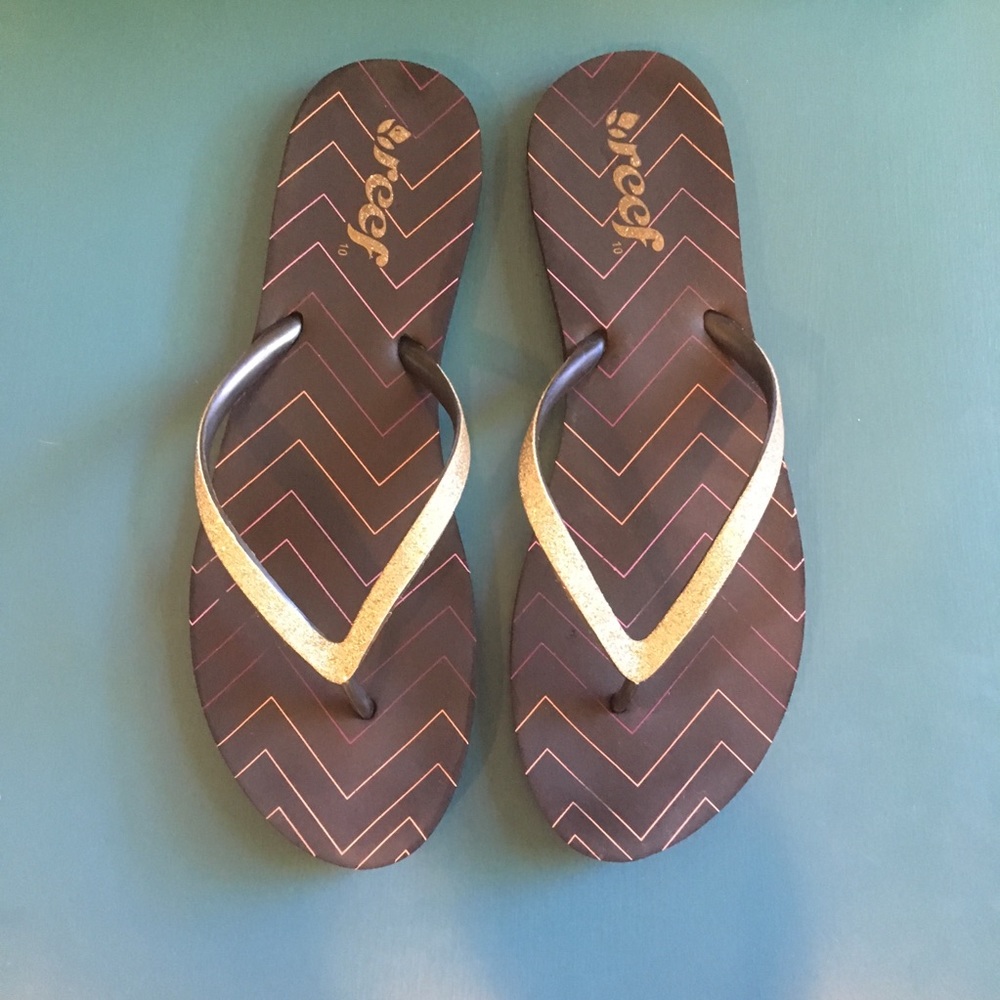 Glittery gold Reef flip flops